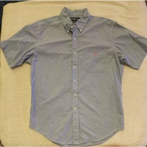 Ralph‎ Lauren Large Blue Classic Short Sleeve Button Men's Shirt Pink Pony Logo